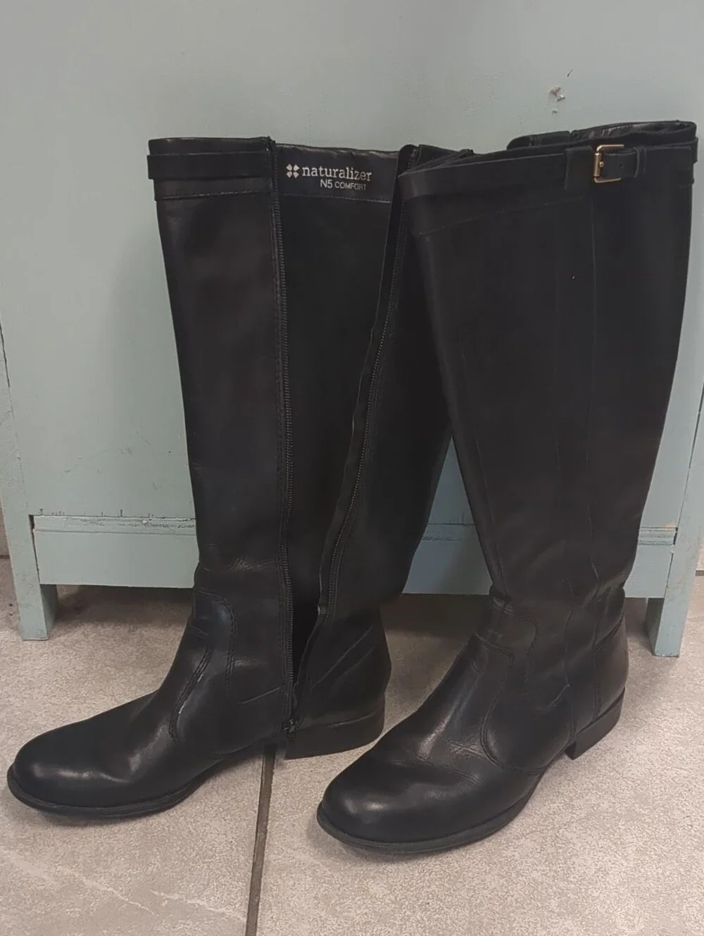 Naturalizer Black Over-the-Knee Leather Boots with Buckle
